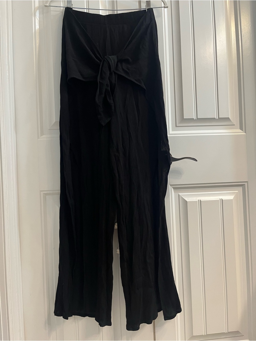 Kona Sol Black Tie-Front Split Hem Swim Coverup Pants Bottoms Medium New